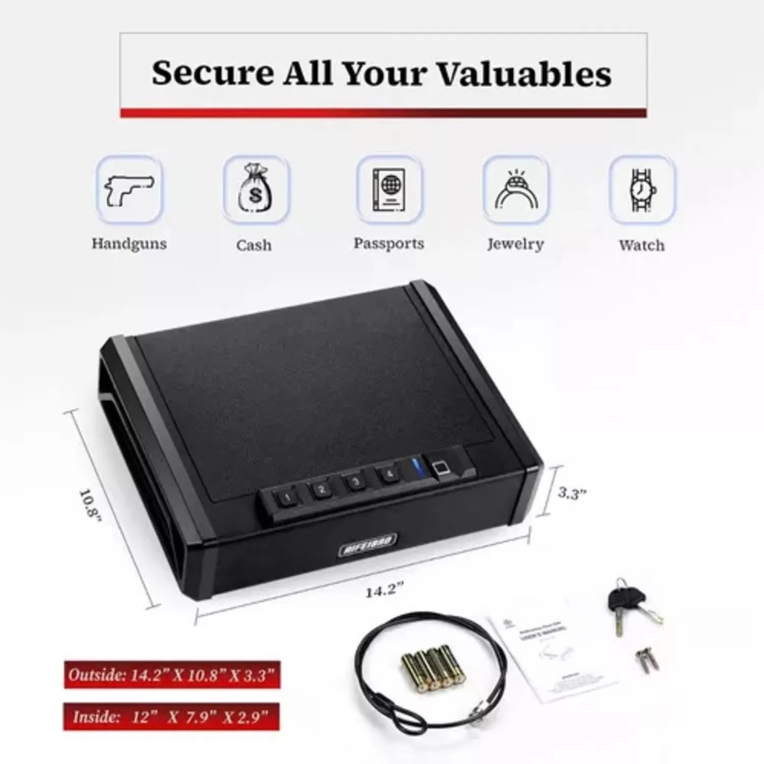 Caja Fuerte de Seguridad Biométrica para Armas, Joyas y Documentos