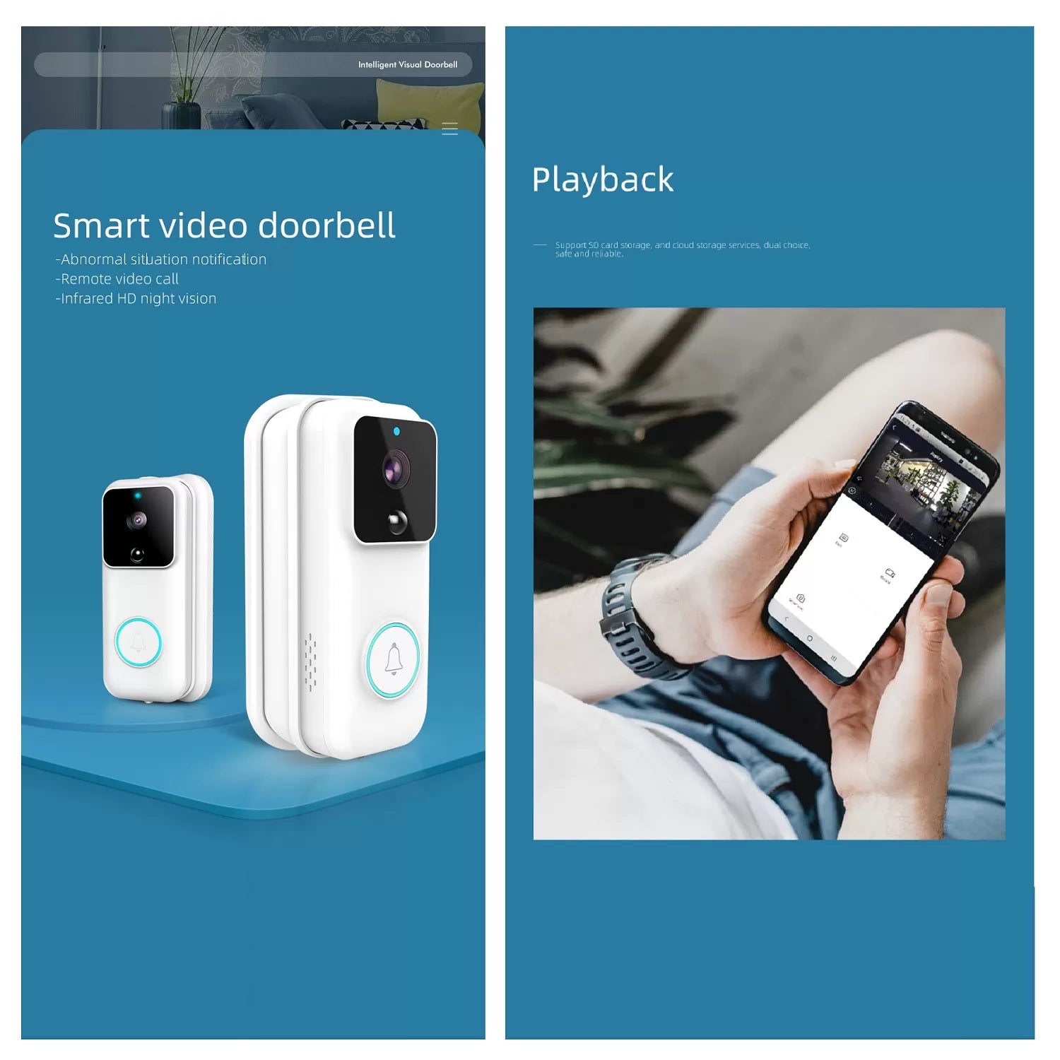 Timbre con camara de Video Inalámbrica TUYA Wifi Blanco